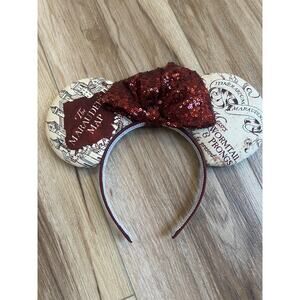 Harry Potter Marauder's Map Mouse Ears Headband Womens One Size Red Sequin Bow